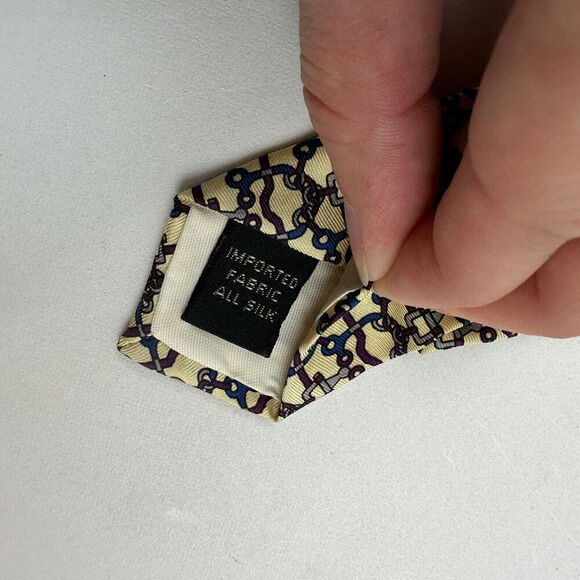 VTG Bert Pulitzer 100% Silk Cream Chain Link Pattern Geometric Neck Tie USA 04 - Picture 5 of 7